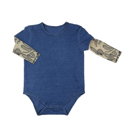 Cactus Tattoo Snapshirt Baby Bodysuit in Blue | Unisex Size 6-12 Months