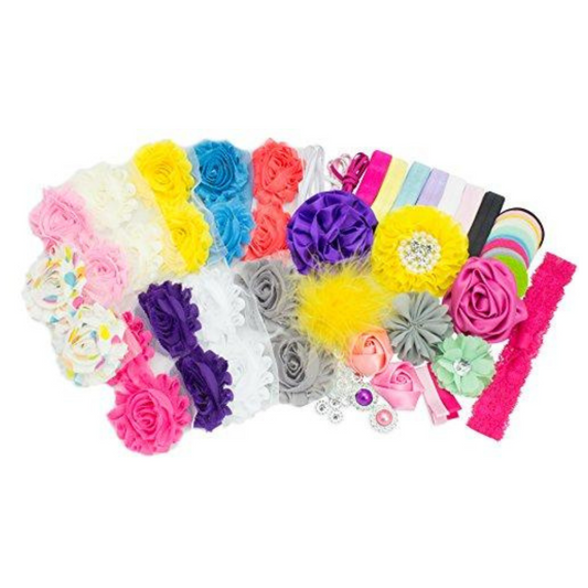 JLIKA Baby Shower Headband Station DIY Kit - Make Over 21 Headbands and 2 Clips - DIY Hair Bow Kit - Birthday Party Bright Collection (Small Size)