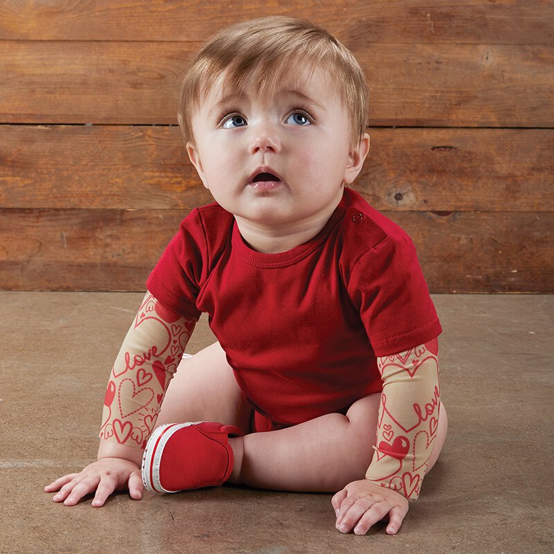Hearts Tattoo Snapshirt Baby Bodysuit in Red | Unisex Size 6-12 Months
